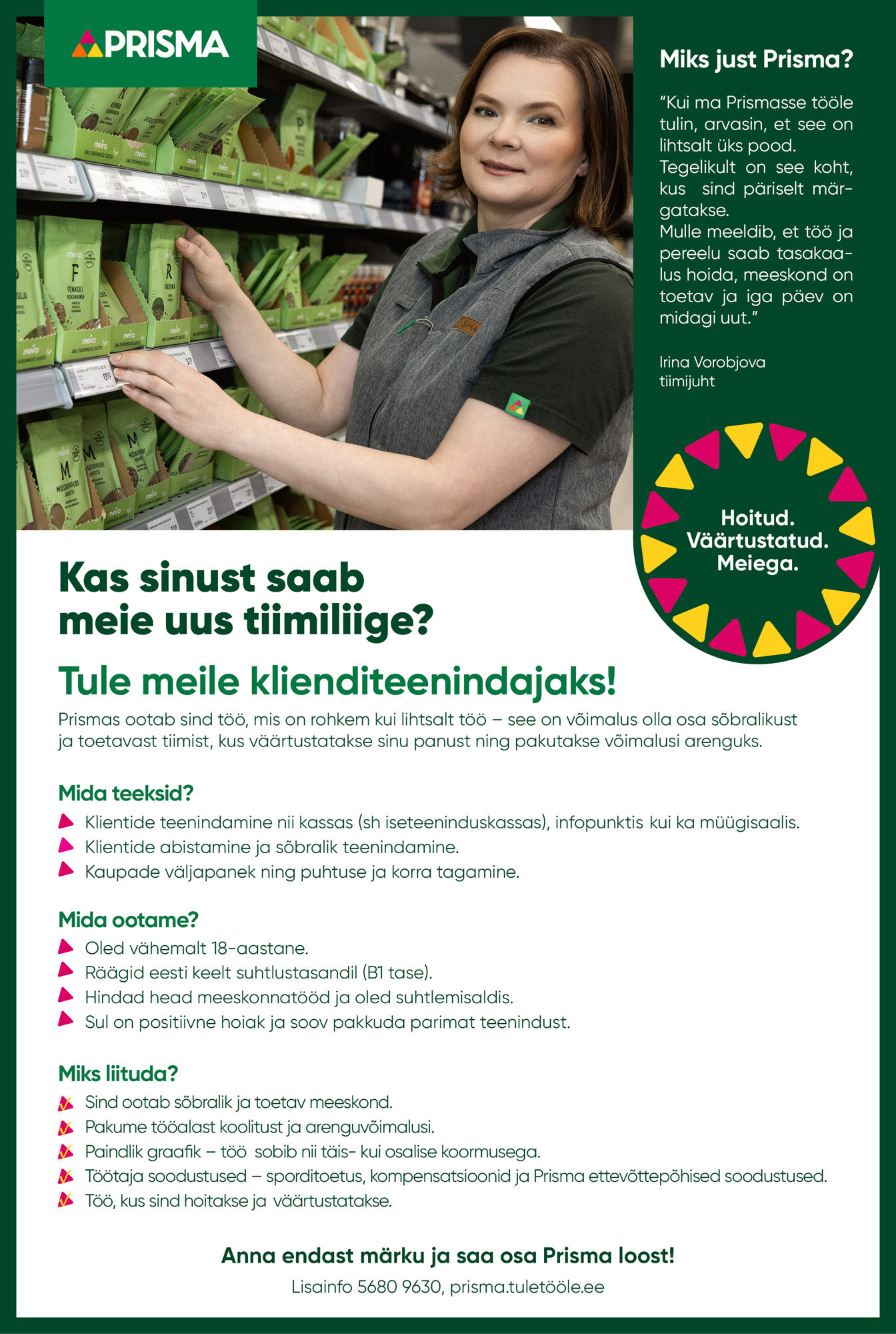 klienditeenindaja Sõbra Prisma