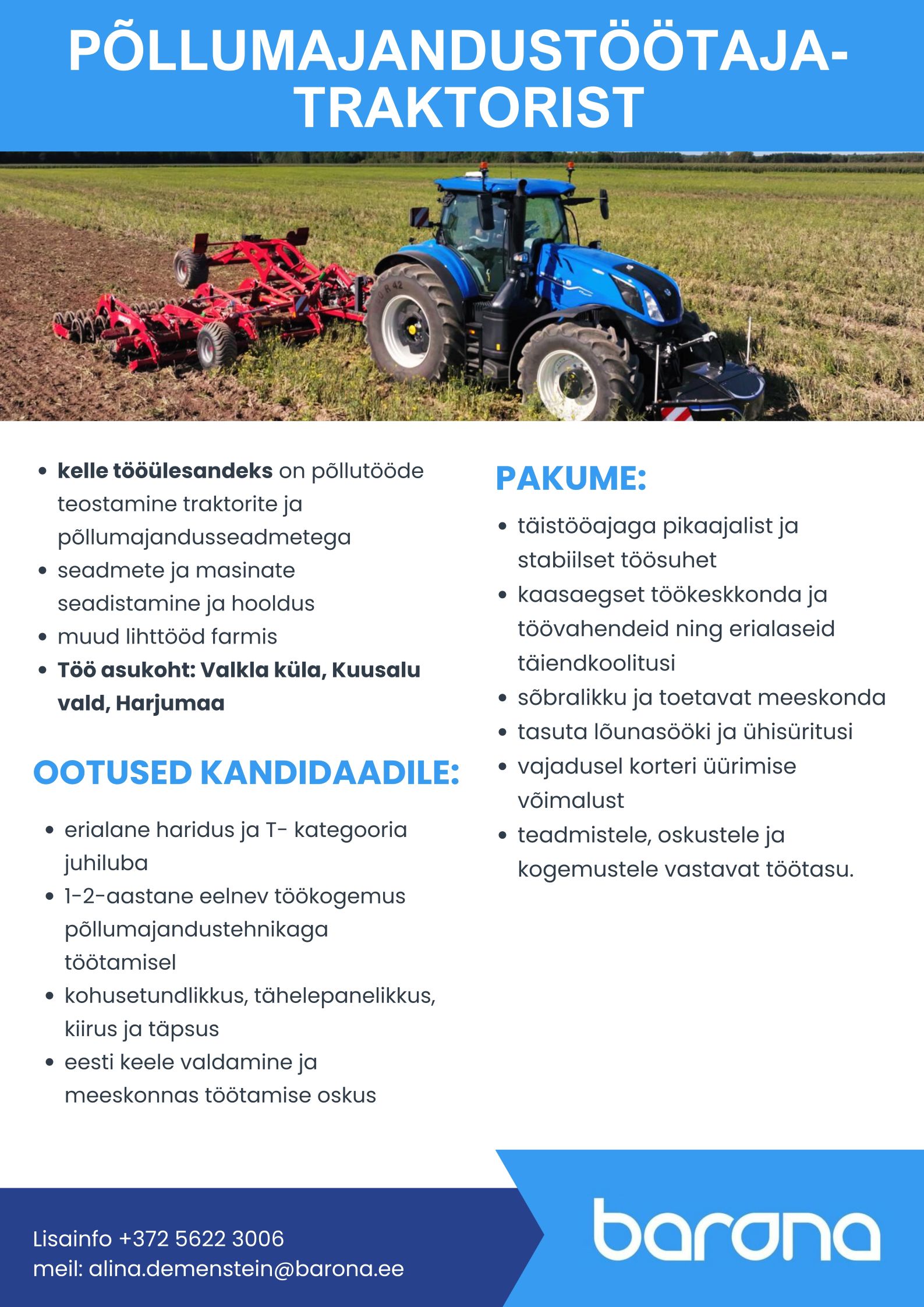 PÕLLUMAJANDUSTÖÖTAJA-TRAKTORIST