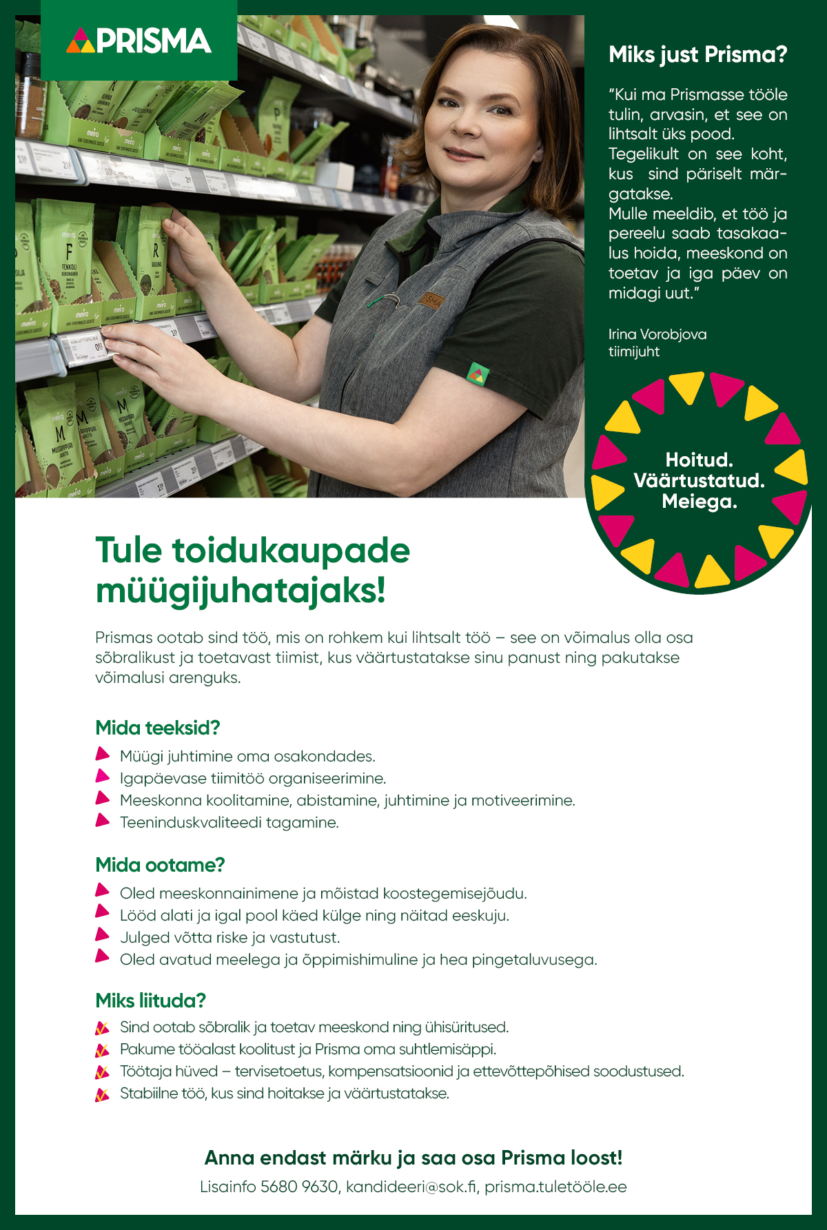 Toidukaupade müügijuhataja Kristiine Prisma